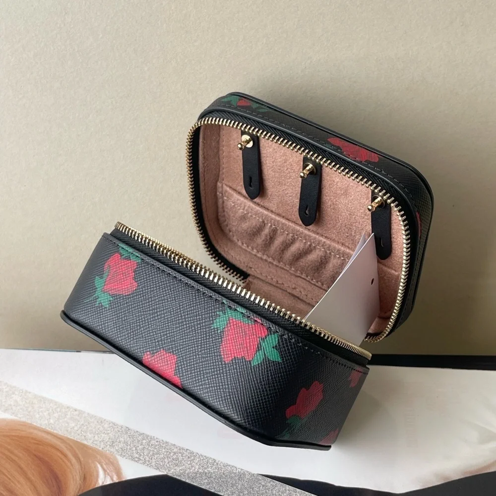 (new+tag) Kate Spade chic black jewelry box with vibrant red floral design